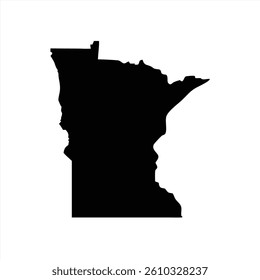 Vector illustration showcasing the outline of Minnesota in solid black against a white background. The distinctive shape features the state’s unique contours and borders prominently.