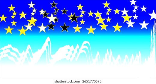 A vector illustration showcasing a peaceful starry night sky with scattered yellow and white stars over a soothing blue-green gradient. The layered stars and gradient background create a dreamy 