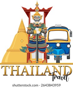 Vector illustration showcasing Thailand's cultural symbols, featuring vibrant colors and intricate details, ideal for travel-themed designs