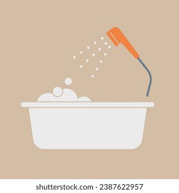 Vector illustration of shower and bubbling bathtub.