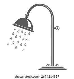 Ilustración vectorial del cabezal de ducha con gotas de agua que fluyen - Diseño de iconos de baño