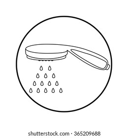 Vector illustration shower spray or head flat icon. Shower head with water drops. Outline drawing 