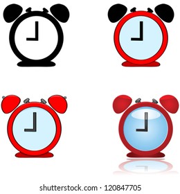 Vector illustration showing alarm clock depicted in four different styles