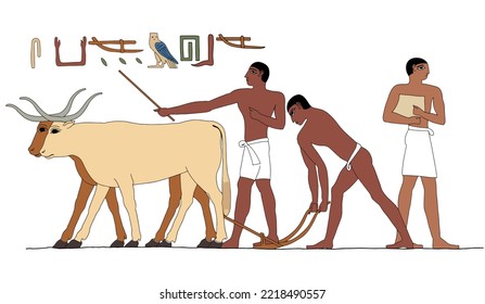 ilustración vectorial que muestra la actividad agrícola de la Antigua Egipto.