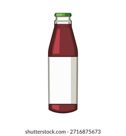Ilustración vectorial que muestra una botella de bebida que contiene líquido rojo con una tapa verde, con una etiqueta blanca en blanco personalizable sobre un fondo transparente para maquetas de marca