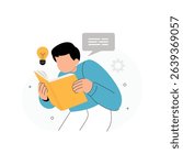 Vector illustration of showing a boy engrossed in reading a book