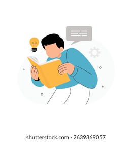 Vector illustration of showing a boy engrossed in reading a book