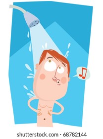 vector illustration showing a boy taking a shower