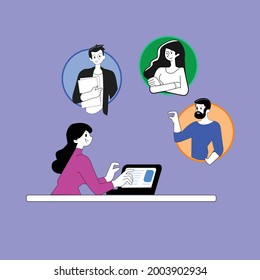 Ilustración vectorial que muestra a colegas trabajando desde casa debido a la pandemia actual.