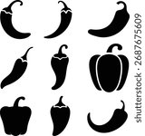 Vector illustration showing a collection of peppers of different shapes