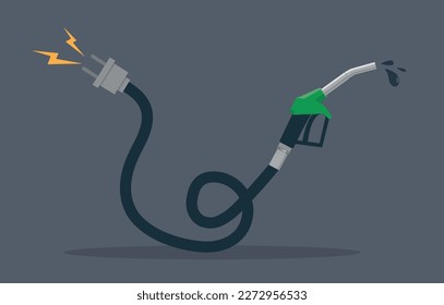 vector illustration showing the concept of choice between gasoline or electric vehicle. Ecology, environment and fuel prices
