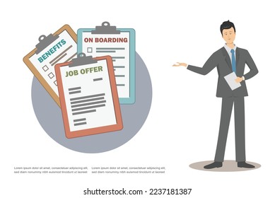 Ilustración vectorial que muestra el concepto de contratación de nuevos empleados y de embarque 
