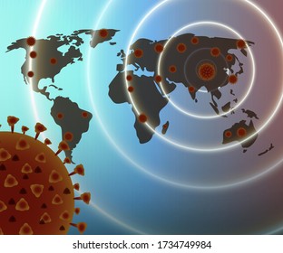 VECTOR ILLUSTRATION IS SHOWING COVID-19 GLOBAL SPREAD, CORONA VIRUS GLOBAL ATTACK , WHOLE WORLD GET INFECTED FROM CORONA VIRUS