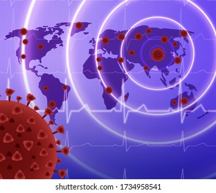 VECTOR ILLUSTRATION IS SHOWING COVID-19 GLOBAL SPREAD. CORONA VIRUS GLOBAL ATTACK. WHOLE WORLD GET INFECTED FROM CORONA VIRUS.