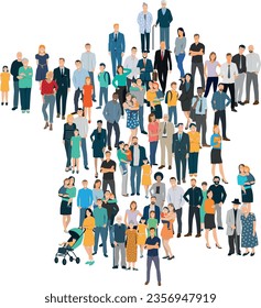 Vector illustration showing a crowd representing the population of France
