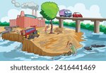 Vector illustration showing different types of pollution - water, air and noise