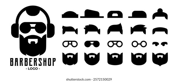 vector illustration showing different types of modern and classic hairstyles available at barber shop