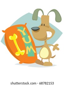 vector illustration showing a dog next to a bag of food
