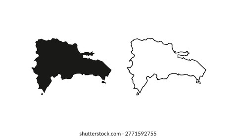a vector illustration showing the dominican republic map as both a black silhouette and a white outline against a white background high-quality professional detailed