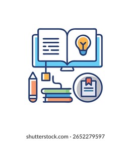 Una Ilustración vectorial que muestra el concepto de la educación con el monitor interior del libro en el fondo blanco. Estilo de diseño plano.