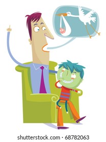 vector illustration showing a father teaching his son