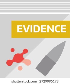 A vector illustration showing forensic evidence in a crime scene investigation, featuring a bullet and blood spatter inside an evidence bag. Highlights the importance of preserving physical evidence for DNA analysis, ballistics, and legal proceedings.
