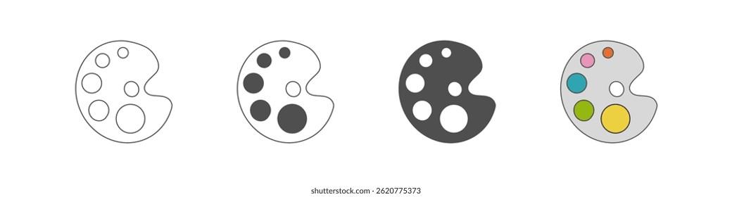 Vector illustration showing four stages of an artist palette icon design, progressing from outline to fully colored version.