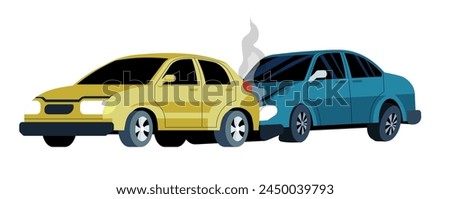 Vector illustration showing a frontal collision between two cars, isolated on white.