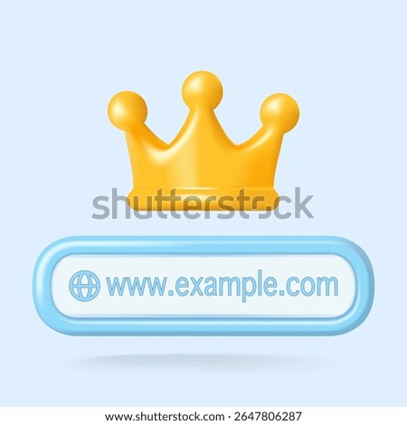 Vector illustration showing a golden crown above a web browser address bar with a sample domain, symbolizing internet authority.
