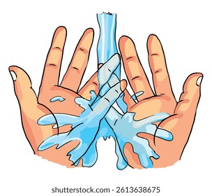 Vector illustration showing hands under flowing water