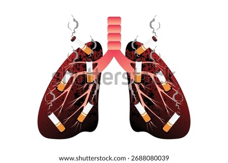 Vector illustration showing the harmful effects of smoking on human lungs. Perfect for healthcare, medical awareness, and anti-smoking campaign designs.