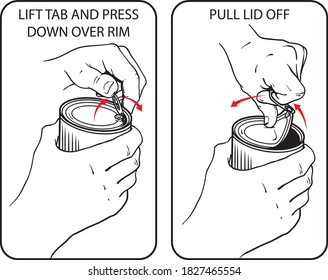 Vector illustration showing how to open a can with pull tab.