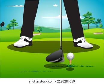 Vector illustration showing how to stand to hit the golf ball properly.