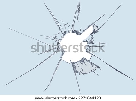 Vector illustration showing an impact on a pane to symbolize insurance against acts of vandalism.