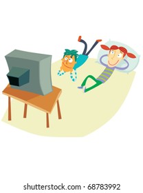 vector illustration showing kids watching TV