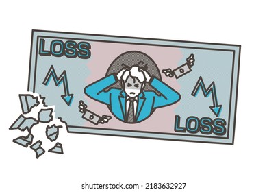 Vector illustration showing loss, stock market crash, and hyperinflation