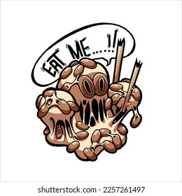 vector illustration showing a natto monster opening its sticky mouth. This image is great for a sticker or t-shirt design.