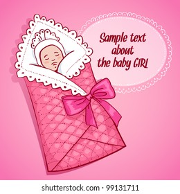 Vector illustration showing a newborn girl