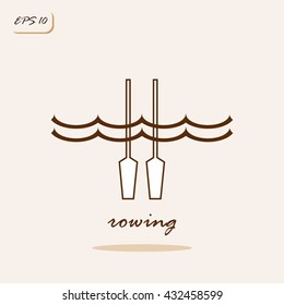 Vector illustration showing paddles and water. Rowing Sports Game