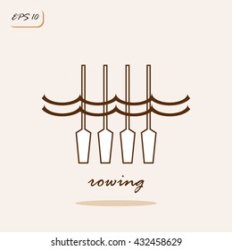 Vector illustration showing paddles and water. Rowing Sports Game