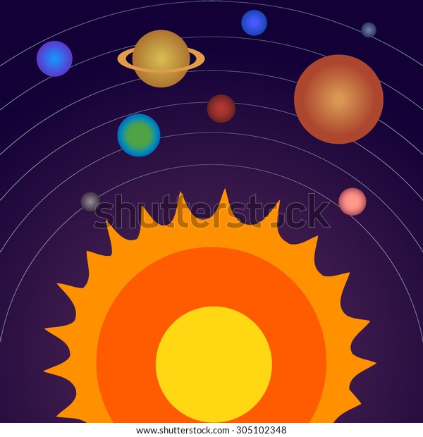 vector\
illustration showing planets around\
sun