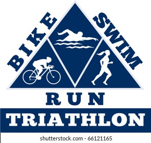vector illustration showing the progression of triathlon showing an athlete swimming, biking or cycling and finishing of with  a run.