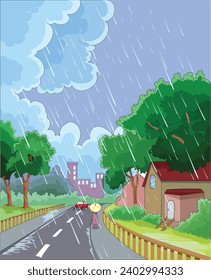 Vector illustration showing rainy season