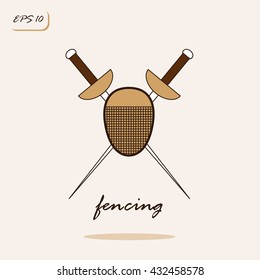 Vector illustration showing rapier and mask a fencer. Fencing Sports Game