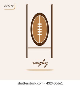 Vector illustration showing rugby ball and gates. Rugby Sports Game