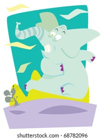 vector illustration showing a scared elephant and a mouse