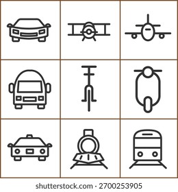 Vector illustration showing several means of transport in a minimalist style.
