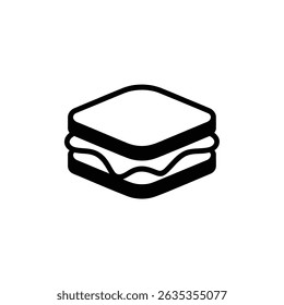 Vektorgrafik mit einem einfachen Sandwich mit Füllung auf transparentem Hintergrund. Der schwarze Umriss schafft ein sauberes, minimalistisches Design.