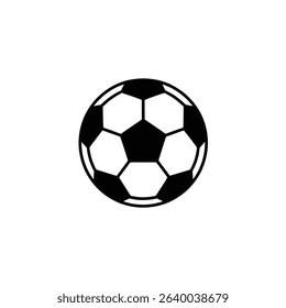 Vector illustration showing a soccer ball in black and white, featuring a classic pattern of hexagons and pentagons against a plain background.
