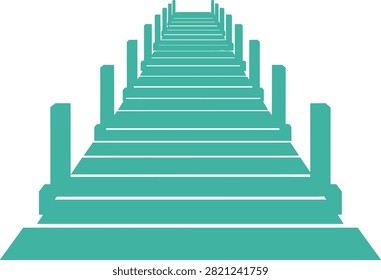 Vector illustration showing a staircase rising upwards in a central perspective view. The design features uniform teal colored blocks stacked to create steps and side railings leading toward a distant point. This abstract architectural representation uses flat color and clean lines for modern art.